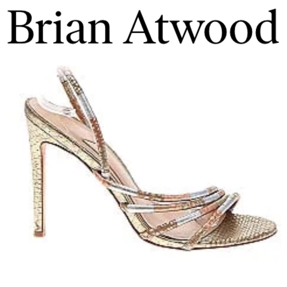 BRIAN ATWOOD GOLD AND SILVER STRAPPY HEELS SIZE 9.5